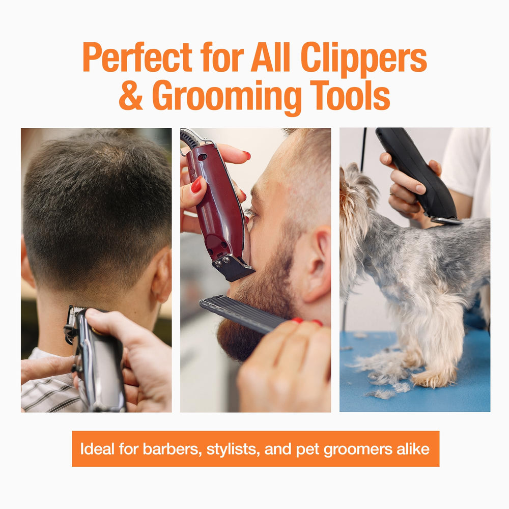 Professional barber scene using CLIPPERCIDE during routine.