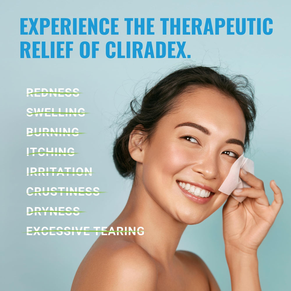 Cliradex Toallitas: limpieza profunda de ojos y rostro para una sensación fresca.