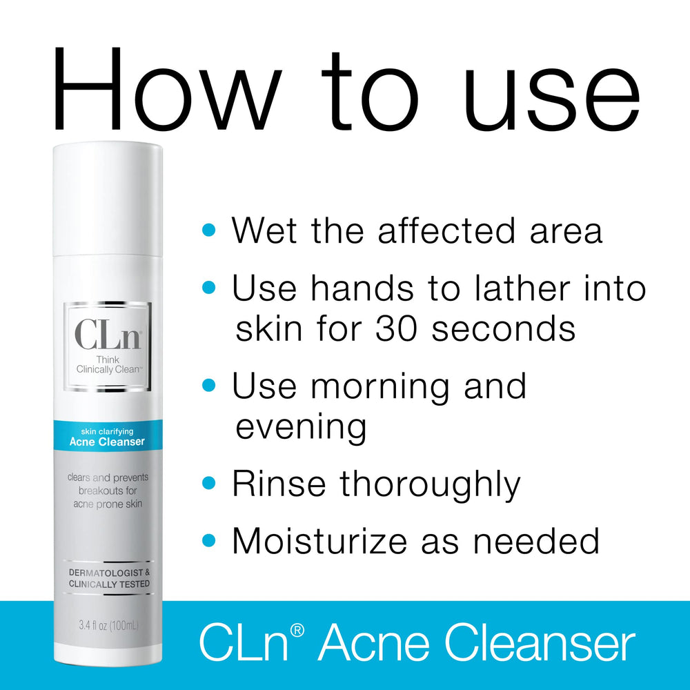 CLn Acne Cleanser aplicación en mano, experiencia suave.