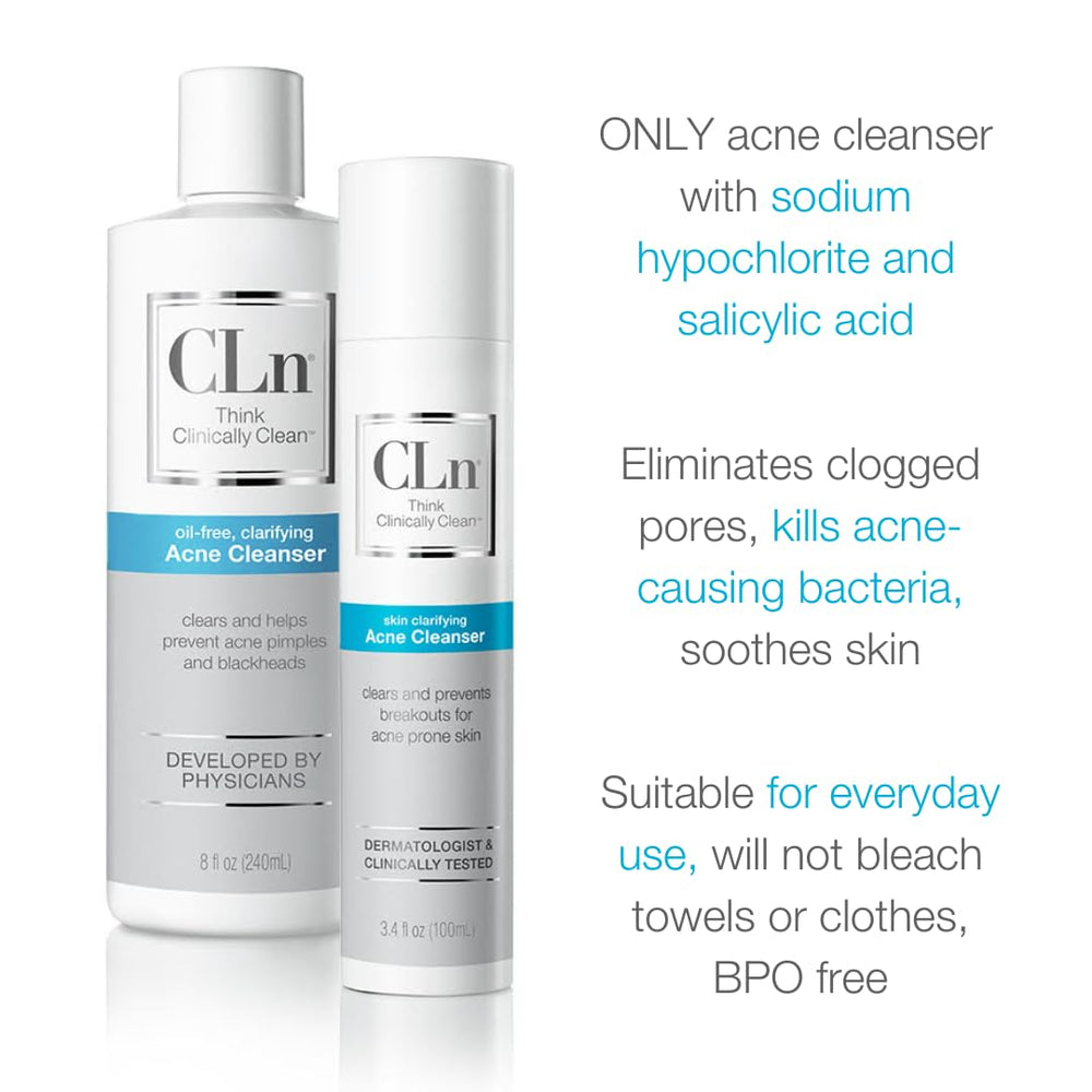 CLn Acne Cleanser envase sin fragancia, apto para piel sensible.