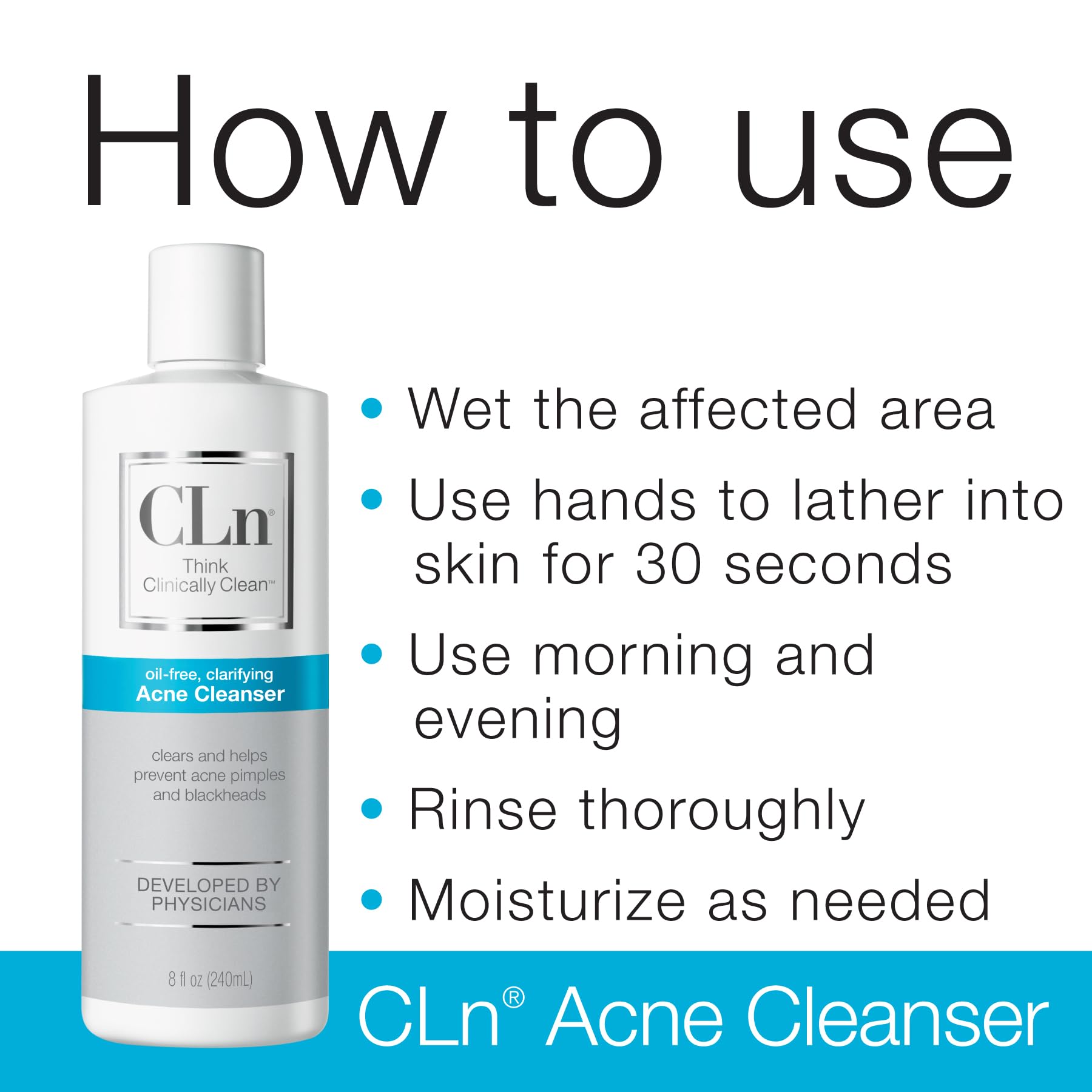Fórmula hipoalergénica de CLn Acne Cleanser sin parabenos