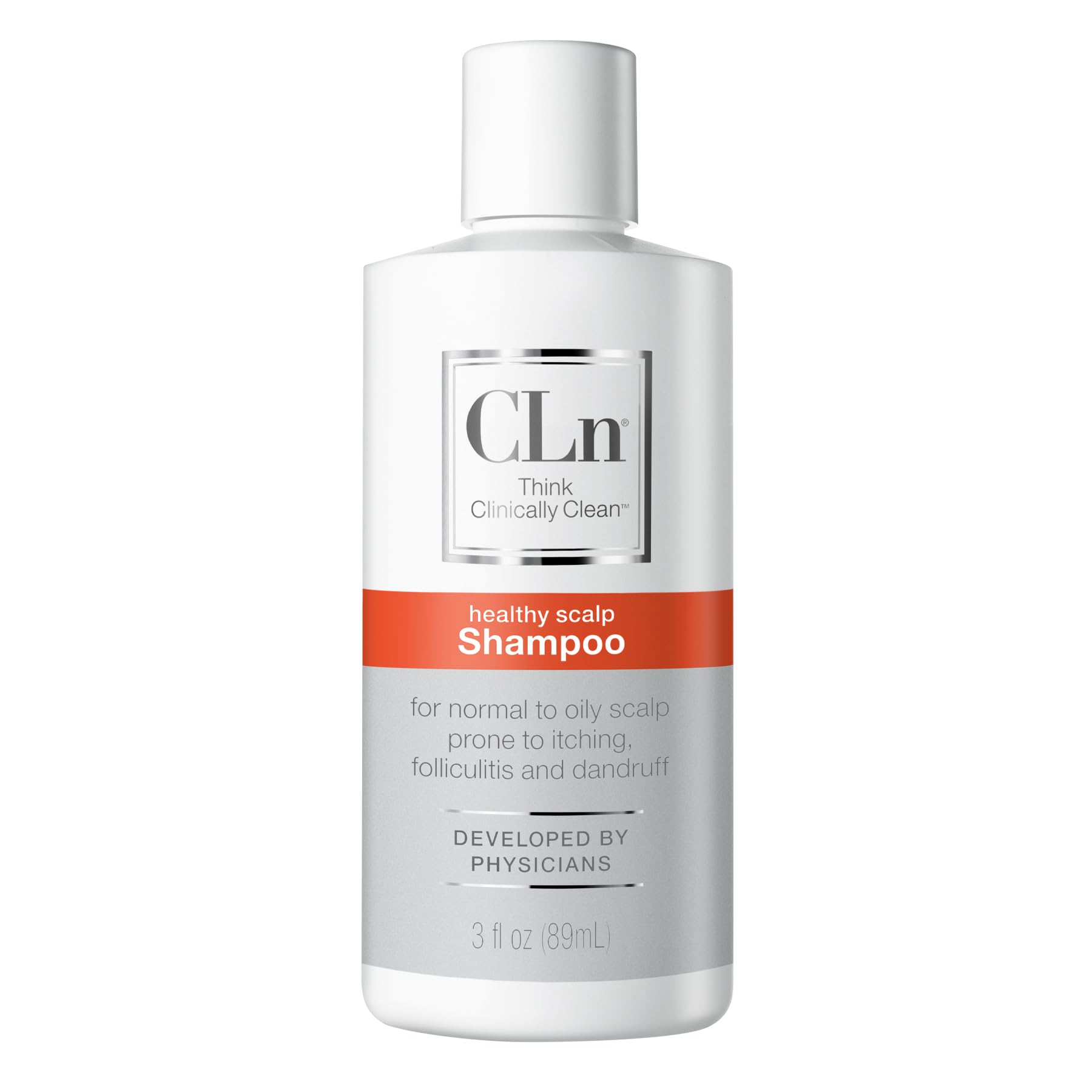 CLn Shampoo con acido salicílico, botella verde para limpieza profunda del cuero cabelludo.