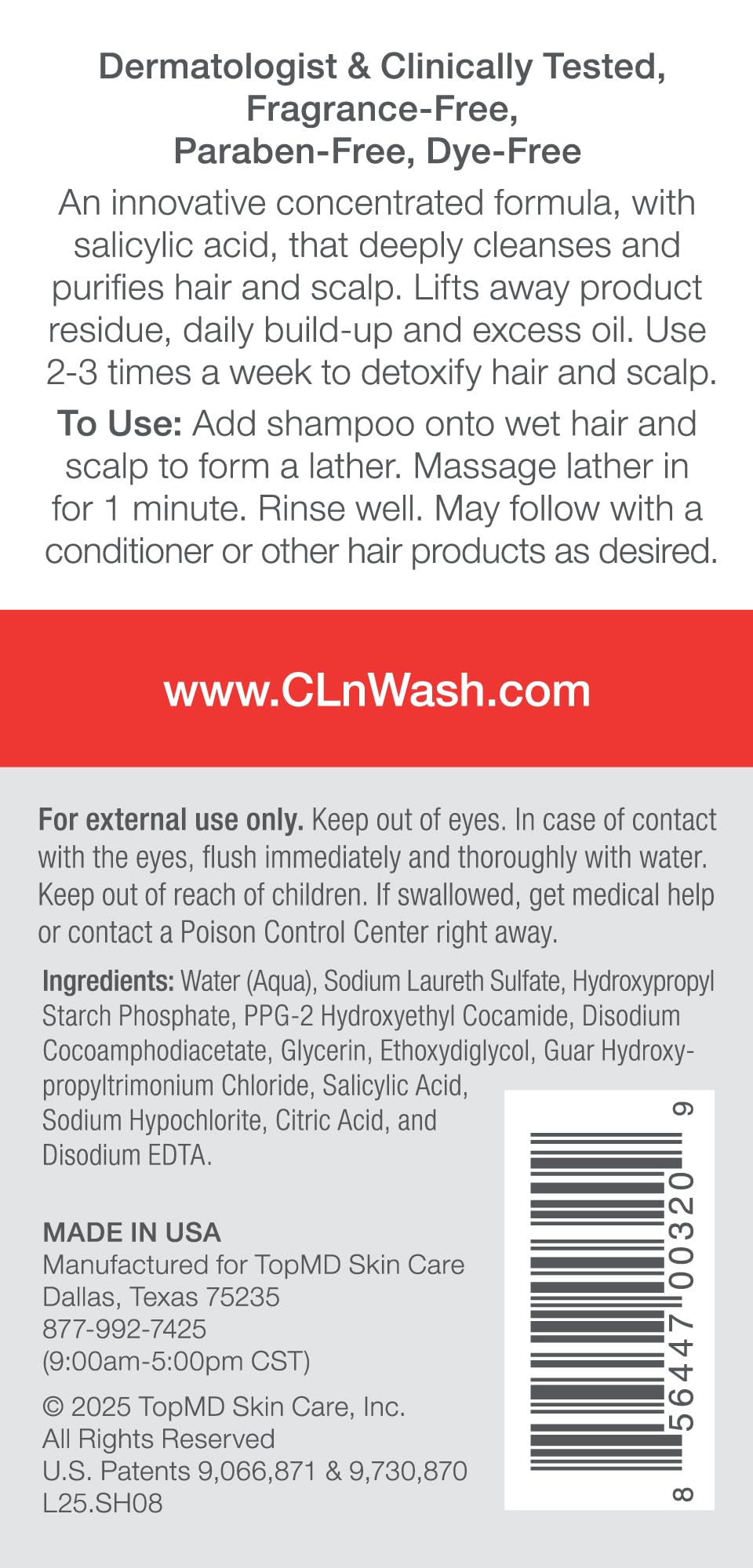 CLn Shampoo botella de 8 oz sin fragancia para uso diario.