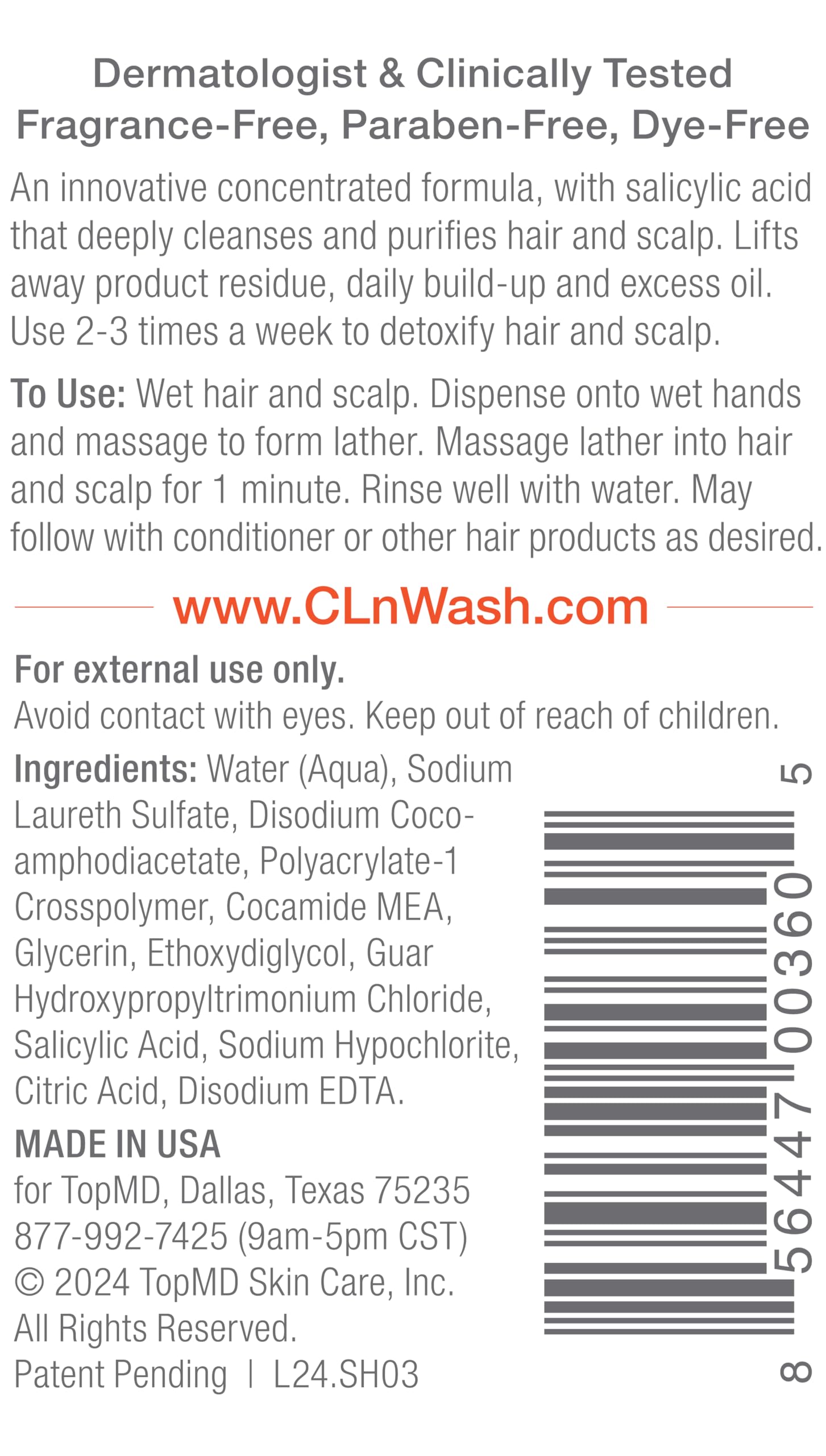 CLn Shampoo para cabello graso, espuma suave para limpieza diaria.