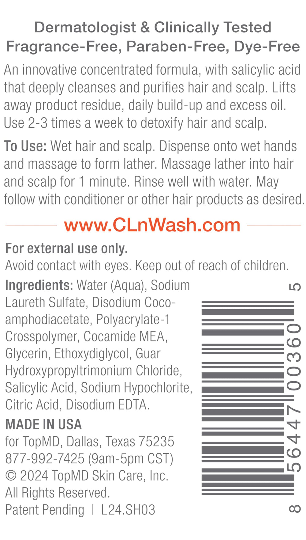 CLn Shampoo para cabello graso, espuma suave para limpieza diaria.