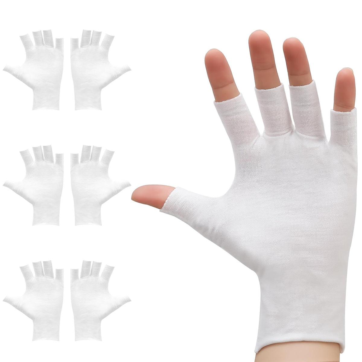 Clofiak guantes sin dedos blancos permiten usar el teléfono mientras hidratan la piel.
