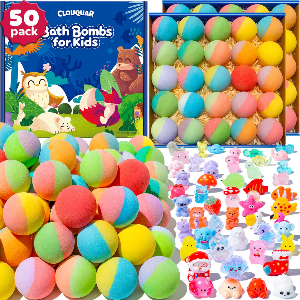 CLOUQUAR bombas de baño 50-paquetes frente, gran valor para la hora del baño.