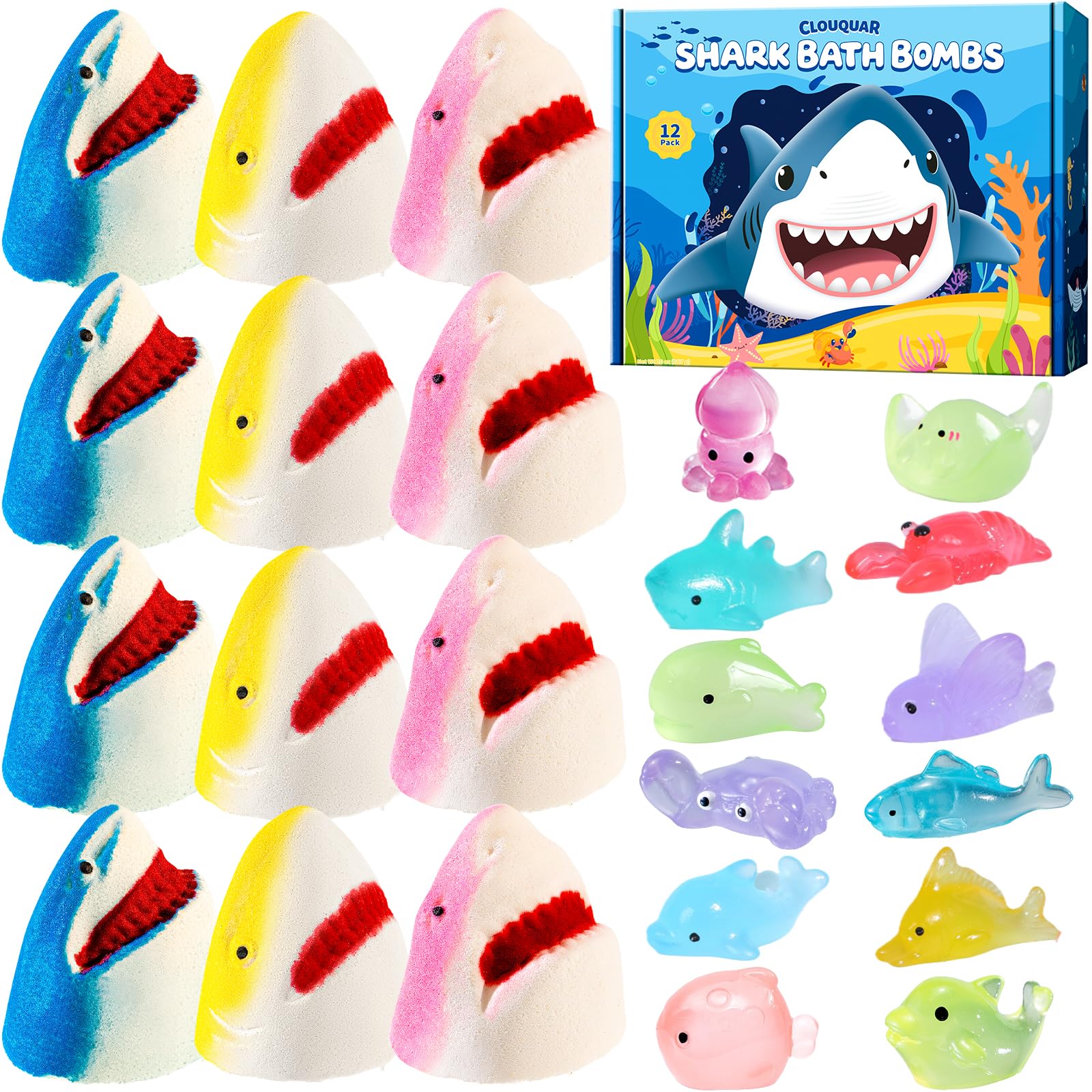 CLOUQUAR bombe de bain requin bleu avec parfum et écume colorée