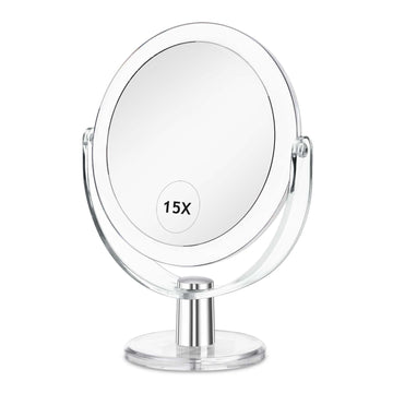 CLSEVXY Espejo de maquillaje doble con aumento 1x y 15x para retoques precisos