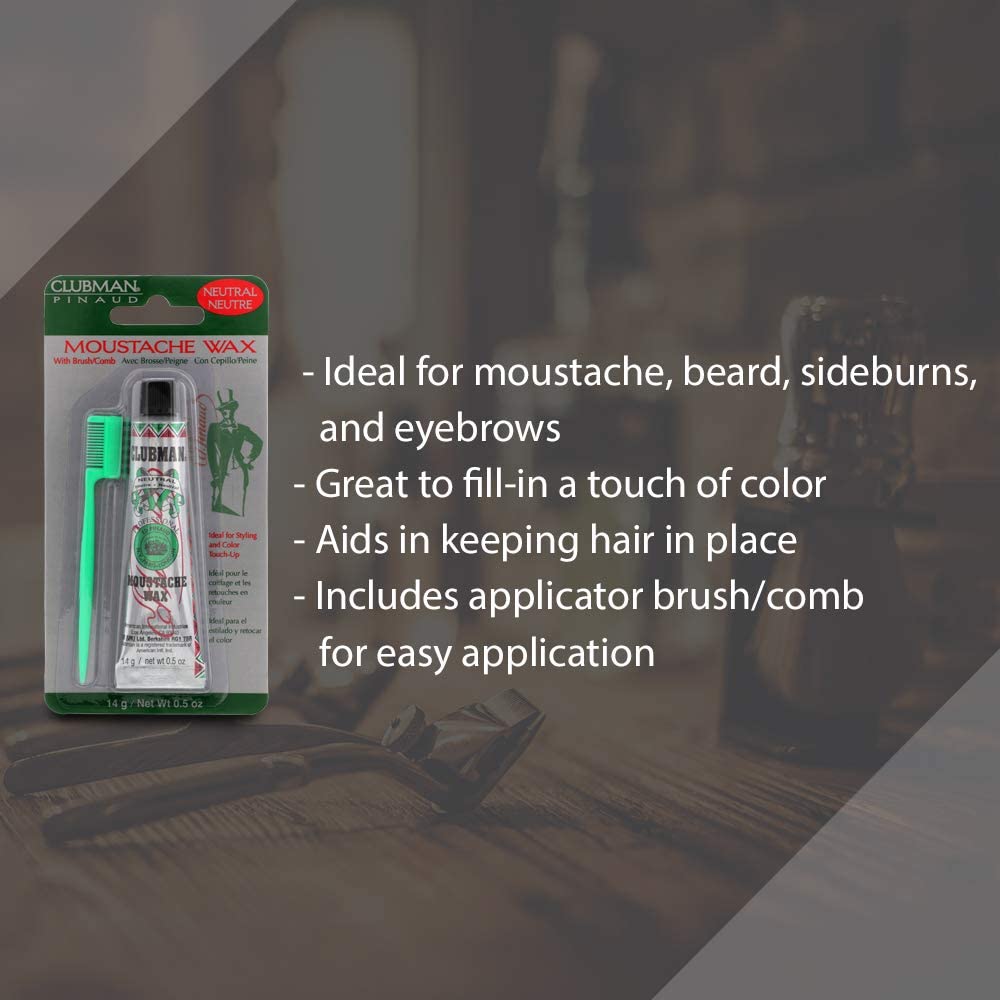 Clubman cera para bigote neutral con cepillo incluido para definir.