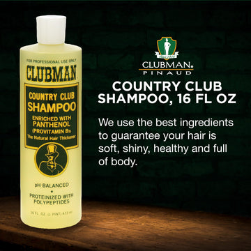 Champú Clubman Country Club, pH balanceado para conservar el equilibrio natural del cabello.