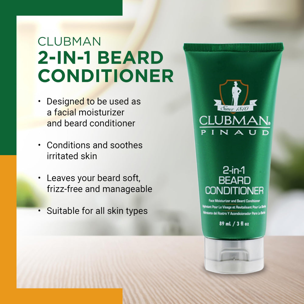 Clubman Pinaud ofrece barba suave y control del frizz para un look pulido.