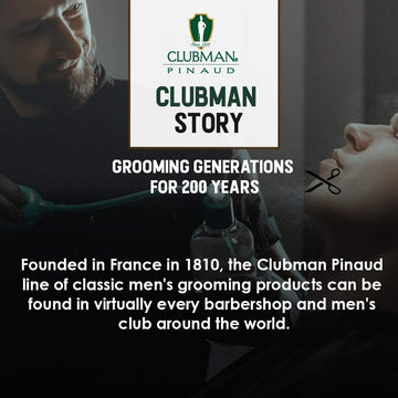 Clubman Pinaud Hecho en Estados Unidos: tradición de barberías para cuidado personal de hombres.