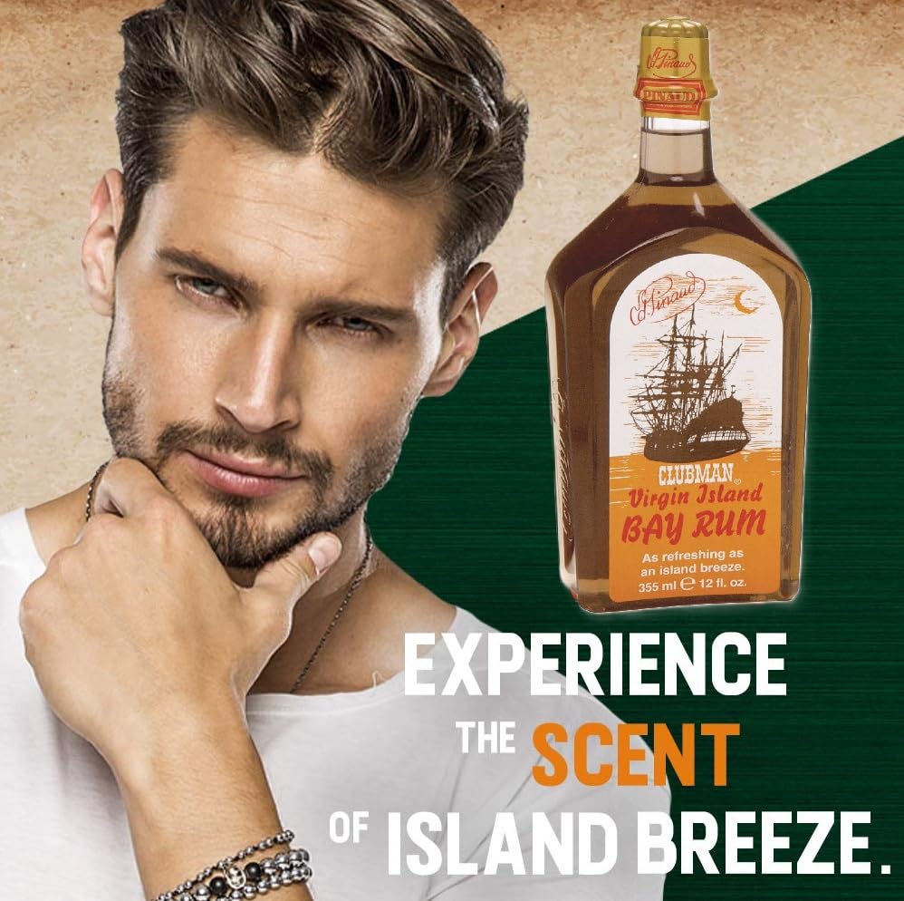 Clubman Pinaud Virgin Island Bay Rum, Etiqueta clásica: estilo atemporal