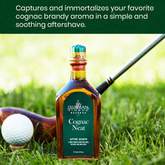 Clubman Reserve Cognac Neat, chorro de loción al aplicar, sensación refrescante.