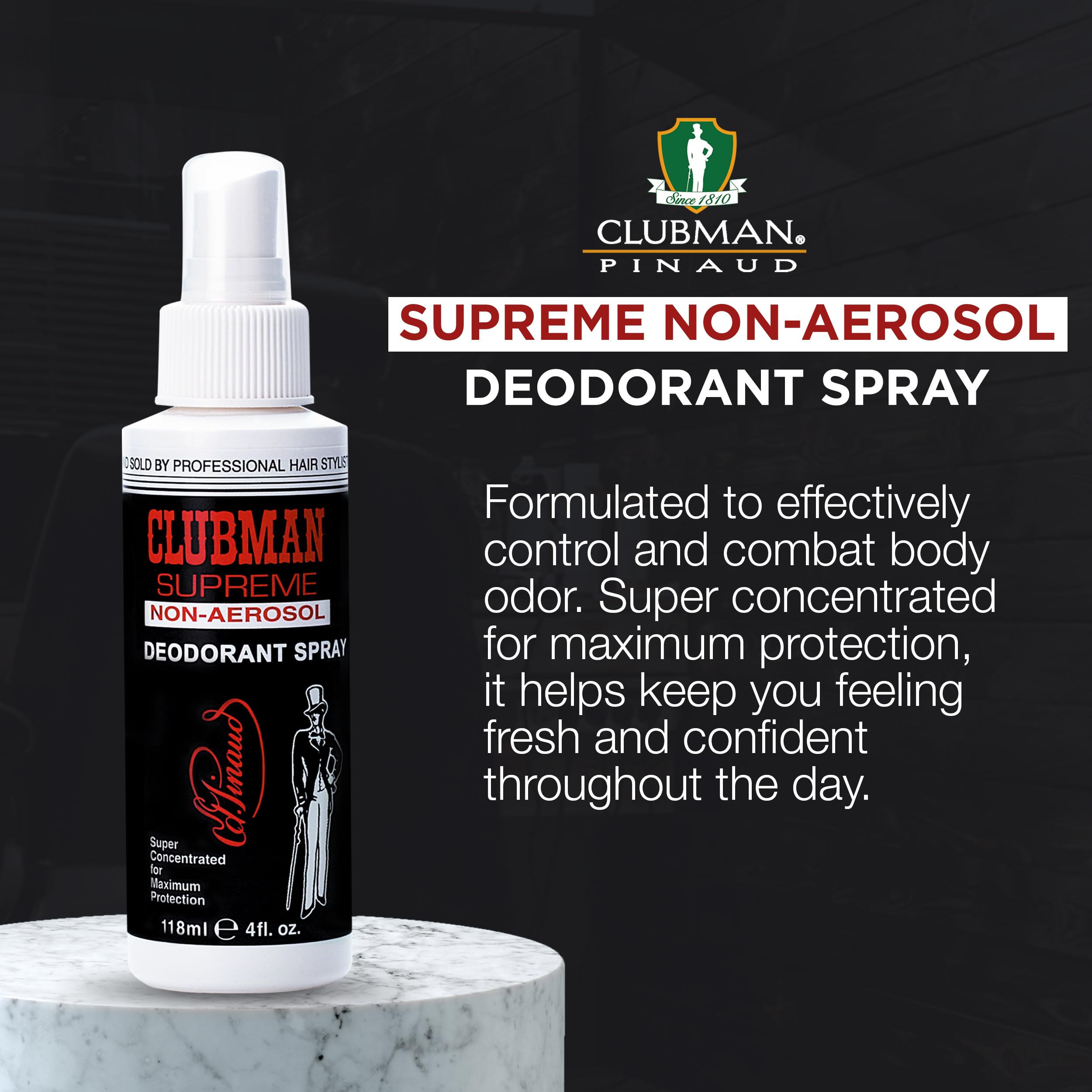 Clubman Supreme sin aerosol, etiqueta clara con información de uso diario.