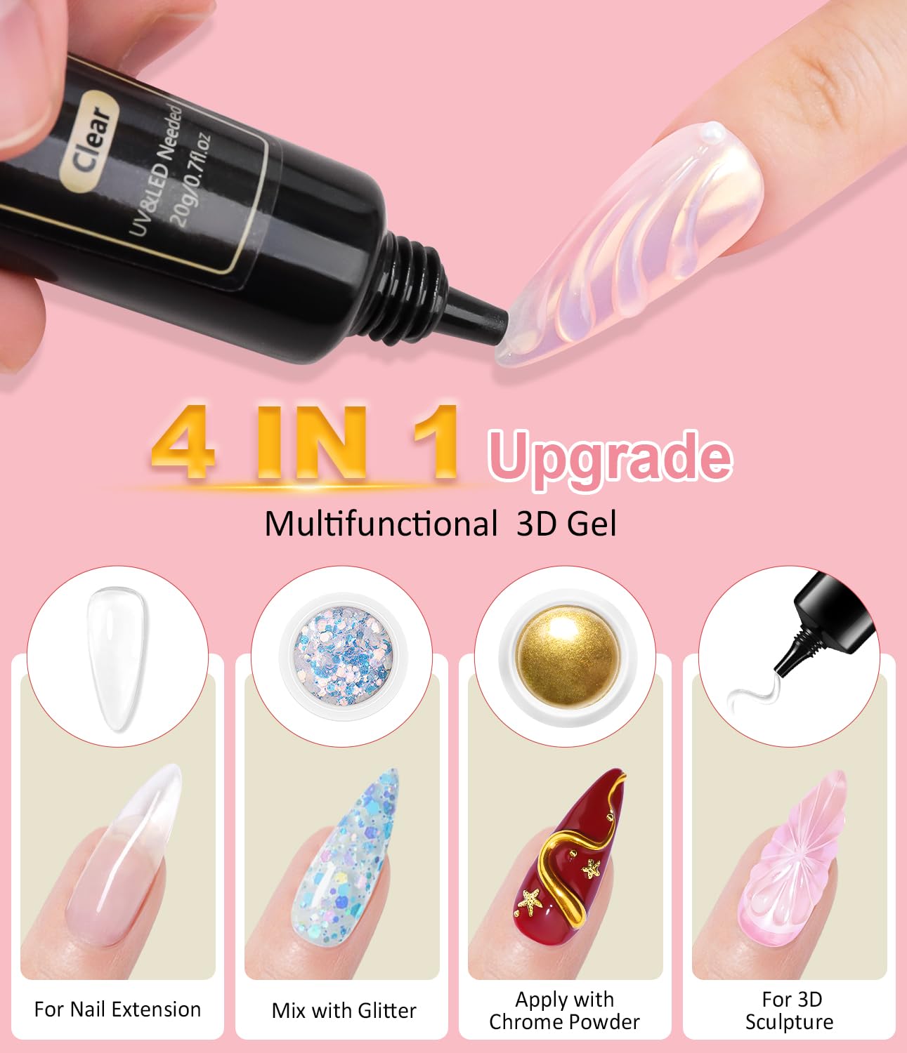 CMTQVFL arte de uñas 3D con brillo dorado para un acabado llamativo.