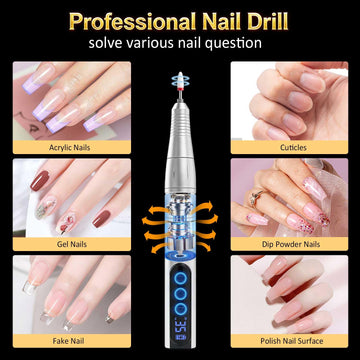 CMTQVFL kit de taladro de uñas con 11 puntas y 40 bandas de lijado