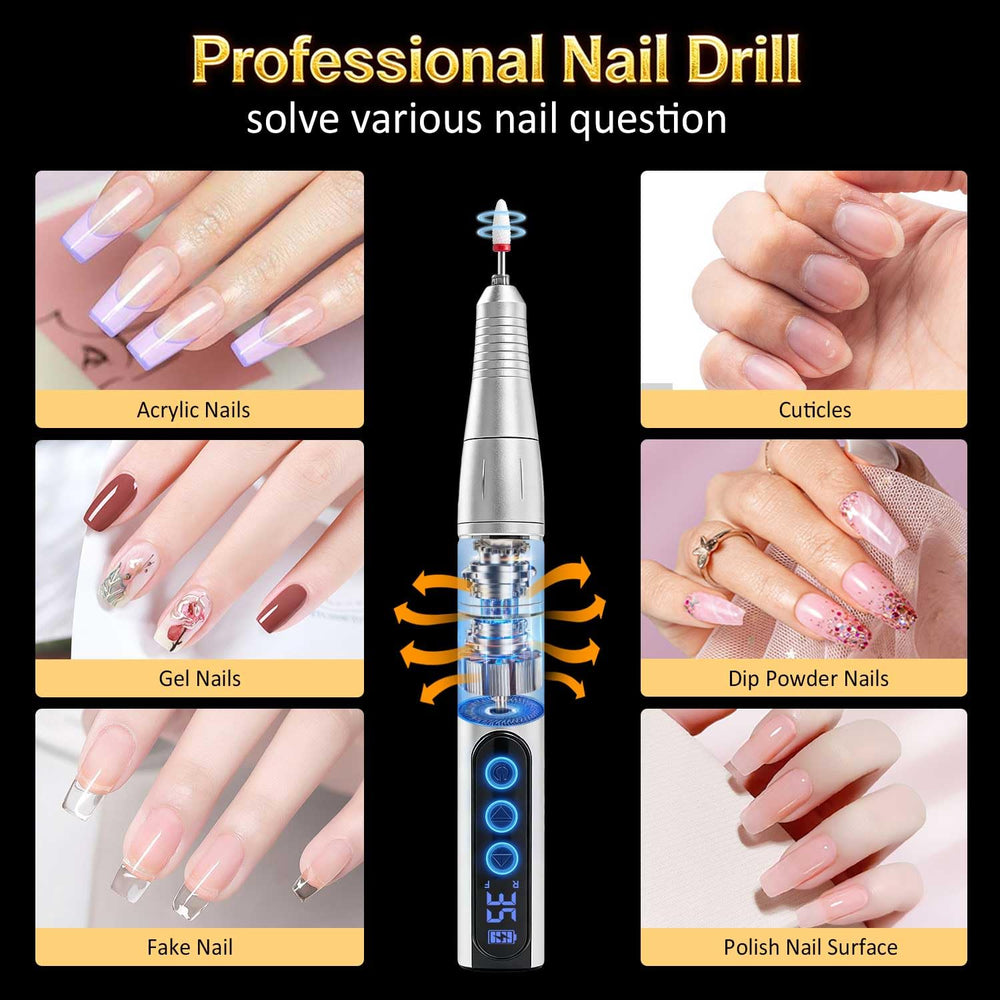 CMTQVFL kit de taladro de uñas con 11 puntas y 40 bandas de lijado