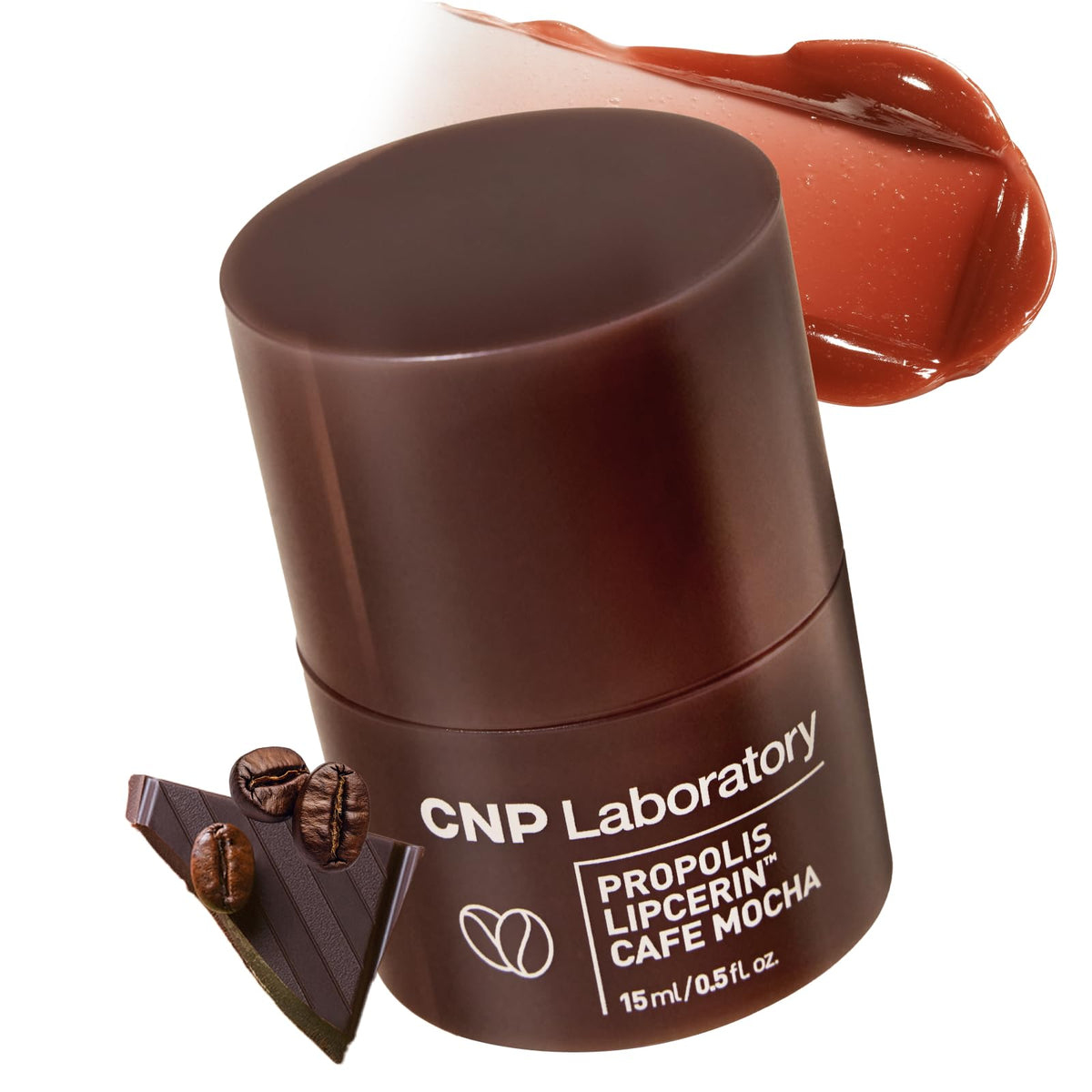 CNP Café Lip Butter con envase giratorio y aplicación higiénica para labios.