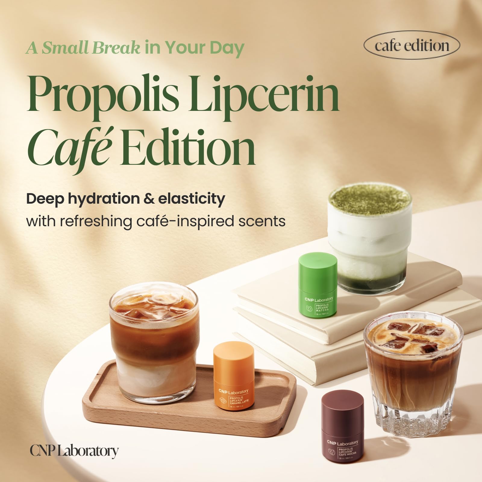 CNP Café Lip Butter Propolis Lipcerin 07 Matcha empaque destacando cuidado diario