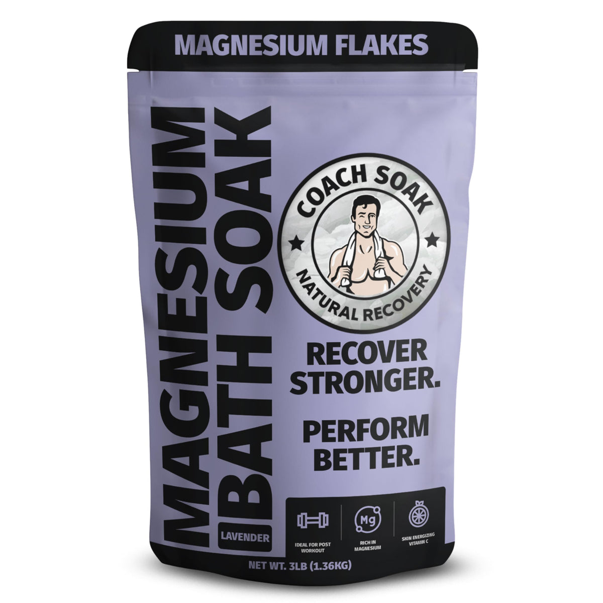 Coach Soak recuperacion-bano-magnesio: alivio suave para musculos cansados.