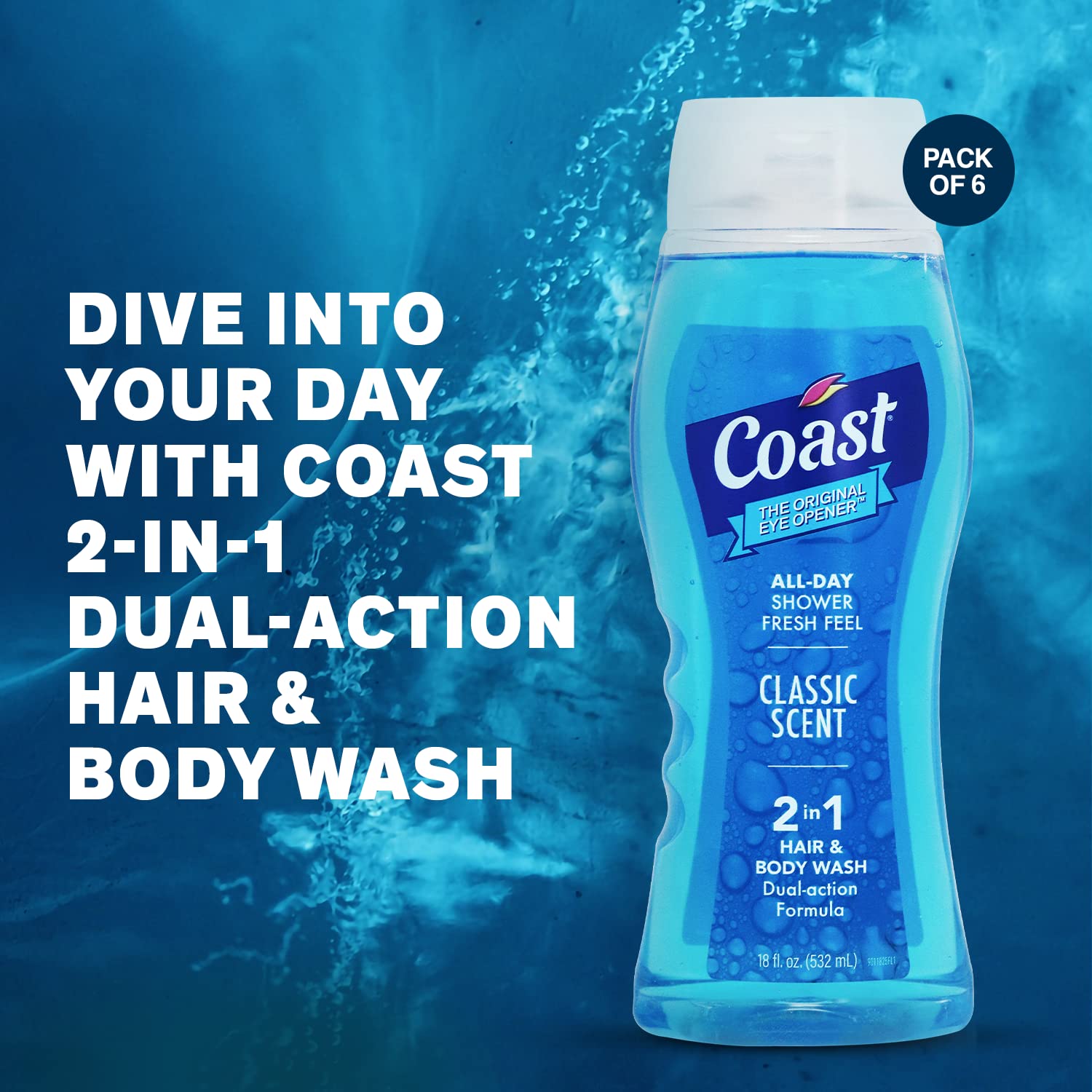 Coast 2 en 1, espuma cremosa al aplicar, sensación suave tras la ducha.