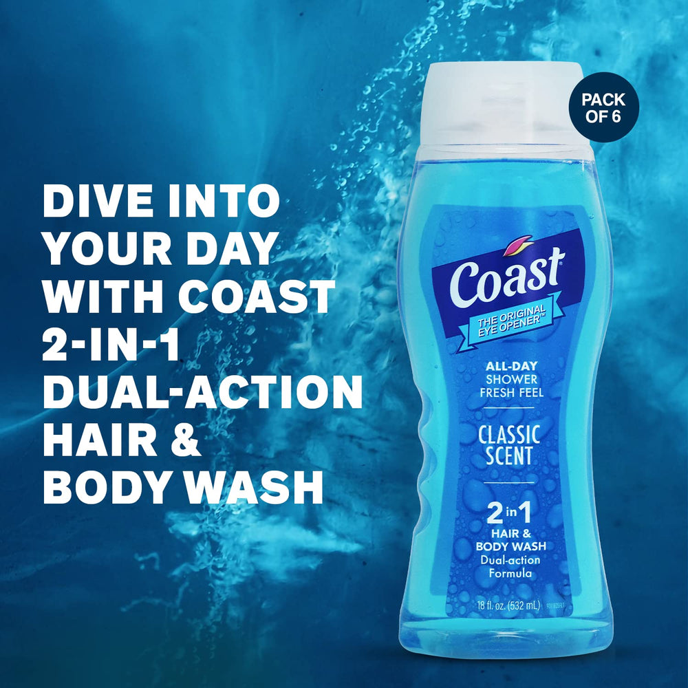 Coast 2 en 1, espuma cremosa al aplicar, sensación suave tras la ducha.