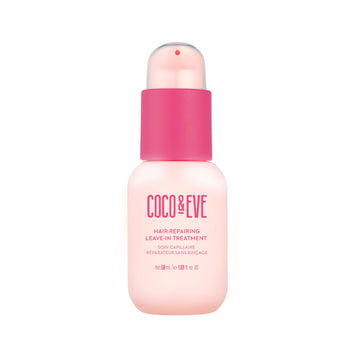 Coco & Eve, botella rosa frontal, ideal para reparar y nutrir el cabello.