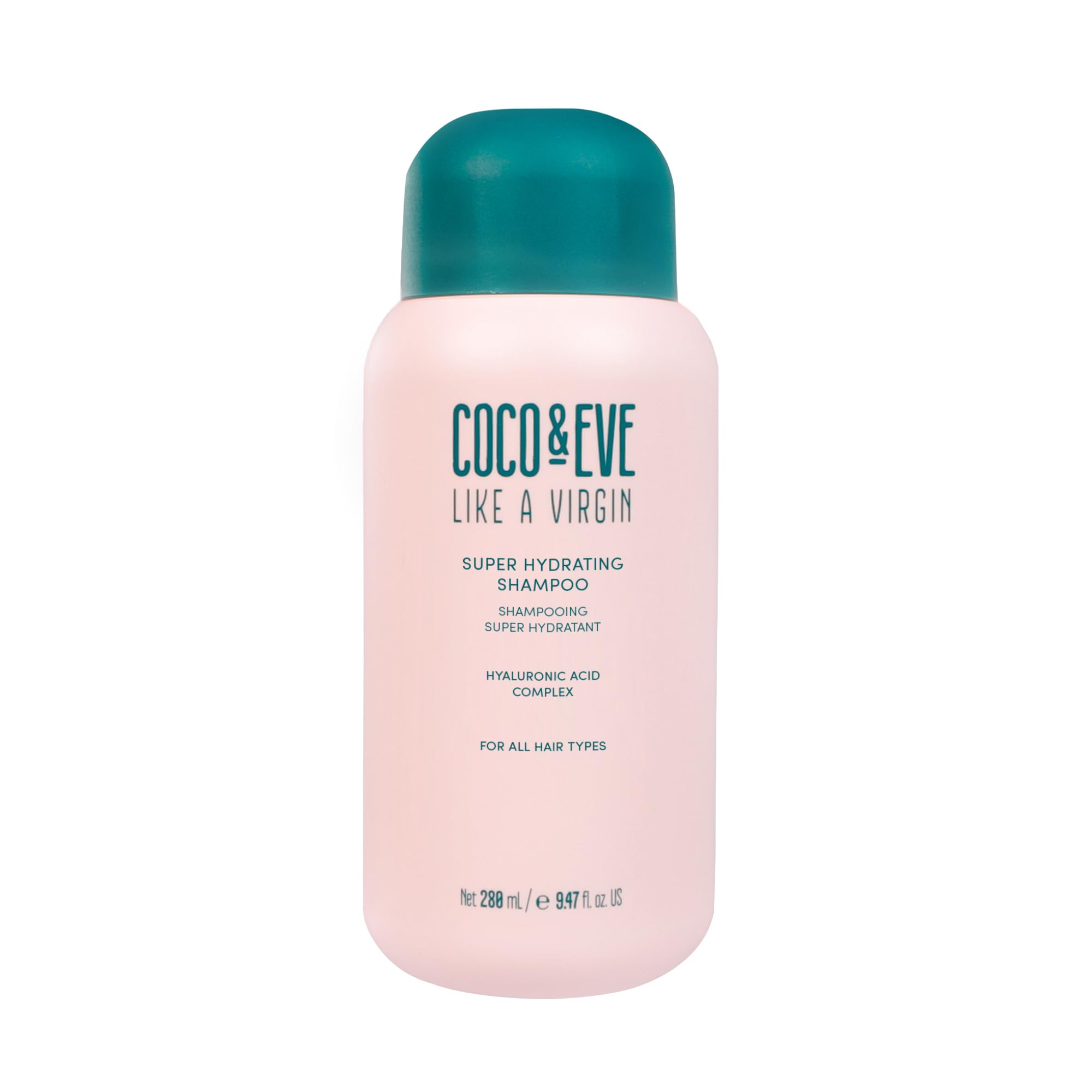 Shampooing Coco & Eve Like A Virgin en flacon, cheveux soyeux et hydratés.