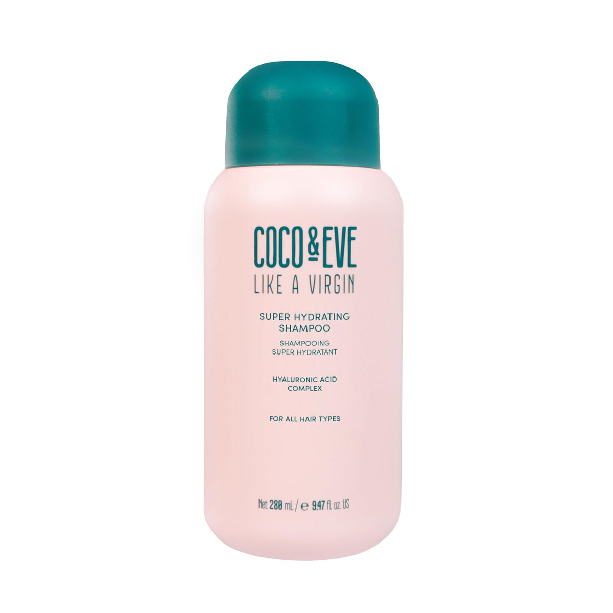 Shampooing Coco & Eve Like A Virgin en flacon, cheveux soyeux et hydratés.