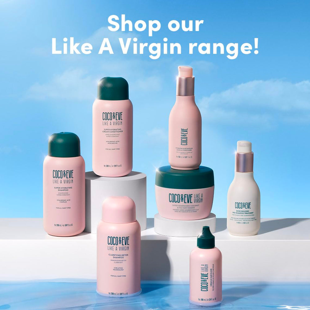Emballage vert du shampooing Coco & Eve Like A Virgin prêt à l’emploi.