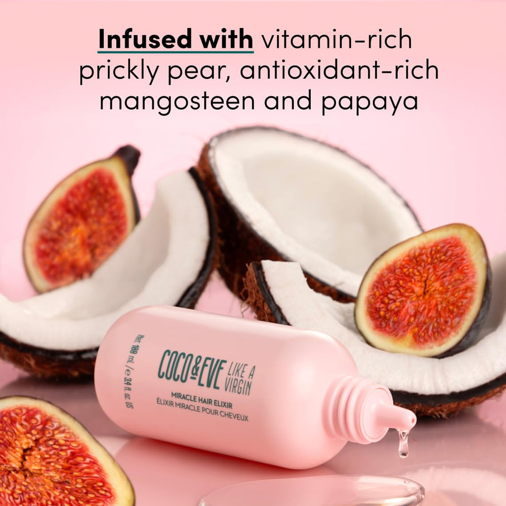 Coco & Eve Miracle Hair Elixir protege del calor, reduce daños.