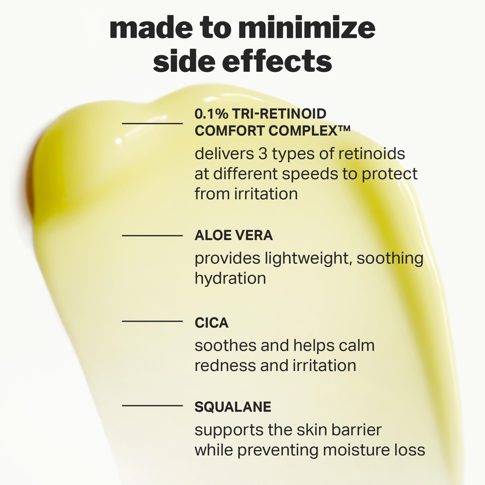 Ingredientes clave Aloe y Cica en el gel de retinol para principiantes