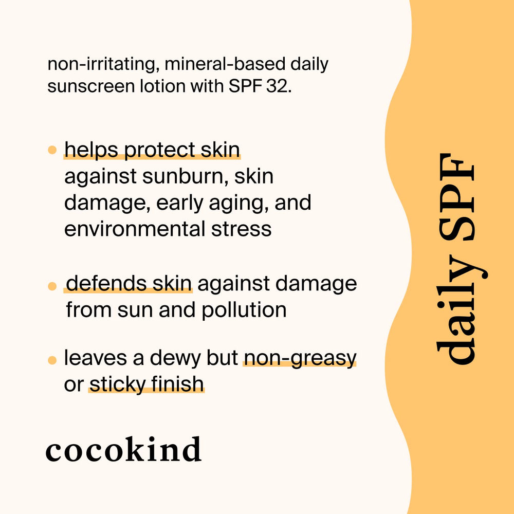 Cocokind Daily SPF zinc oxide ingredients close-up for sensitive skin care