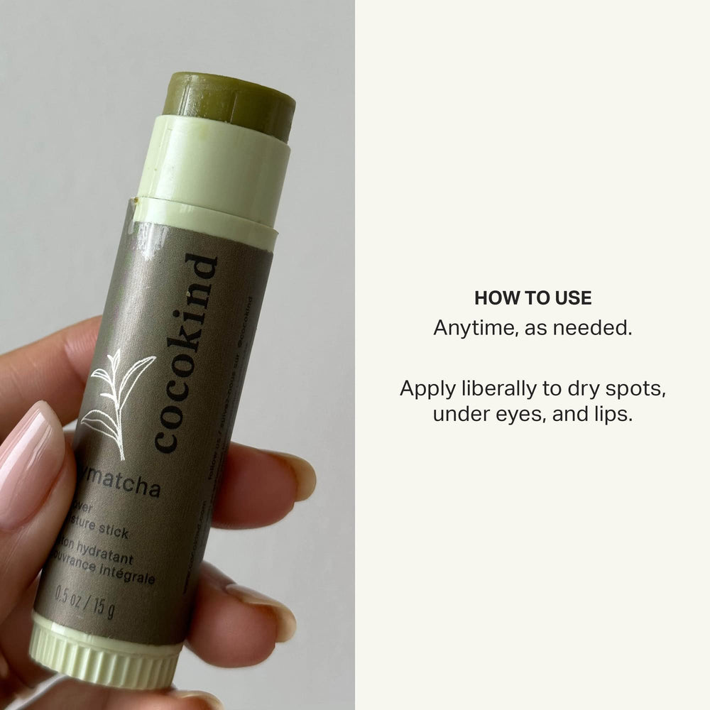 Cocokind Mymatcha Stick formulación vegana, con aceite de coco y matcha.