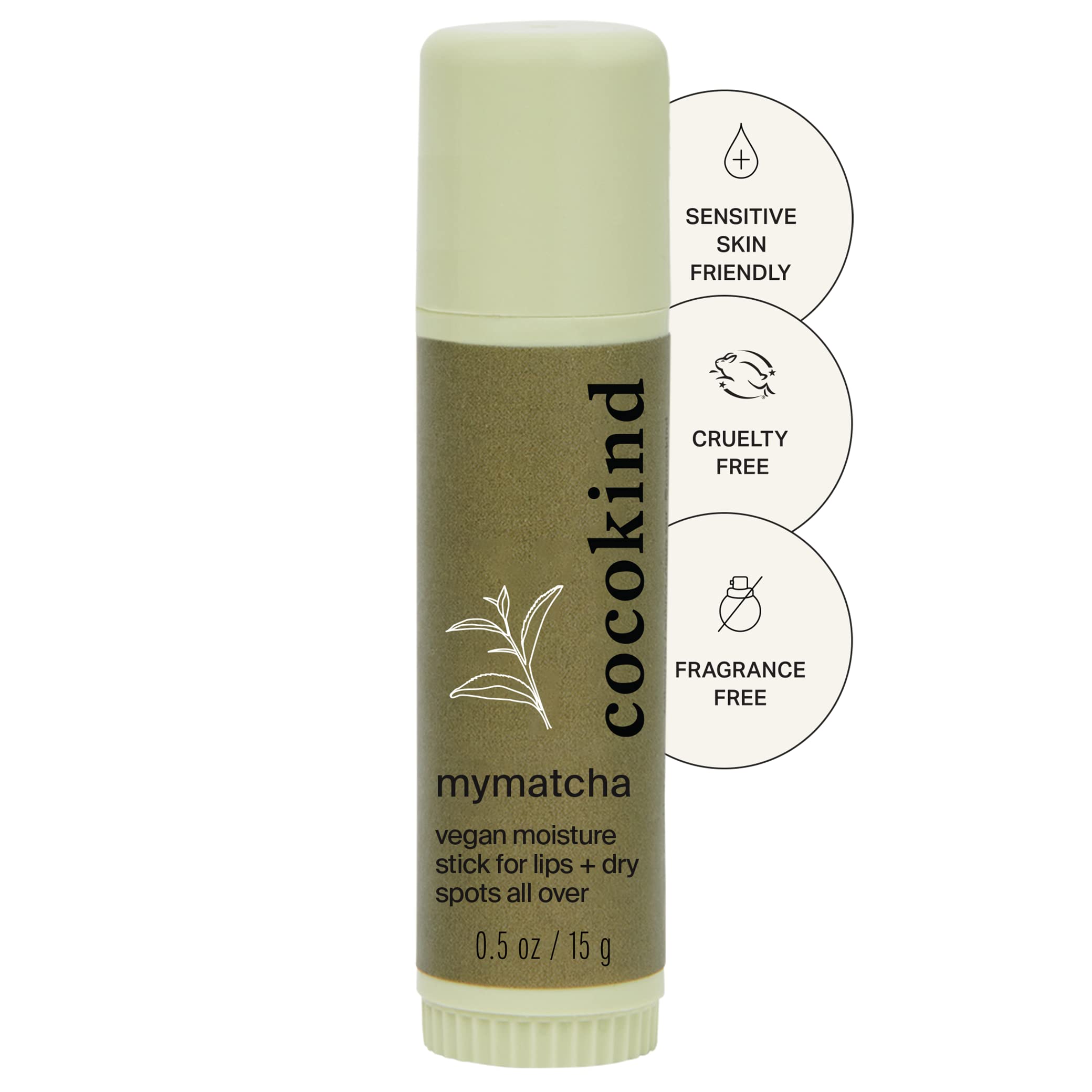 Cocokind Mymatcha Stick hidratante para rostro y labios, ideal para uso diario.