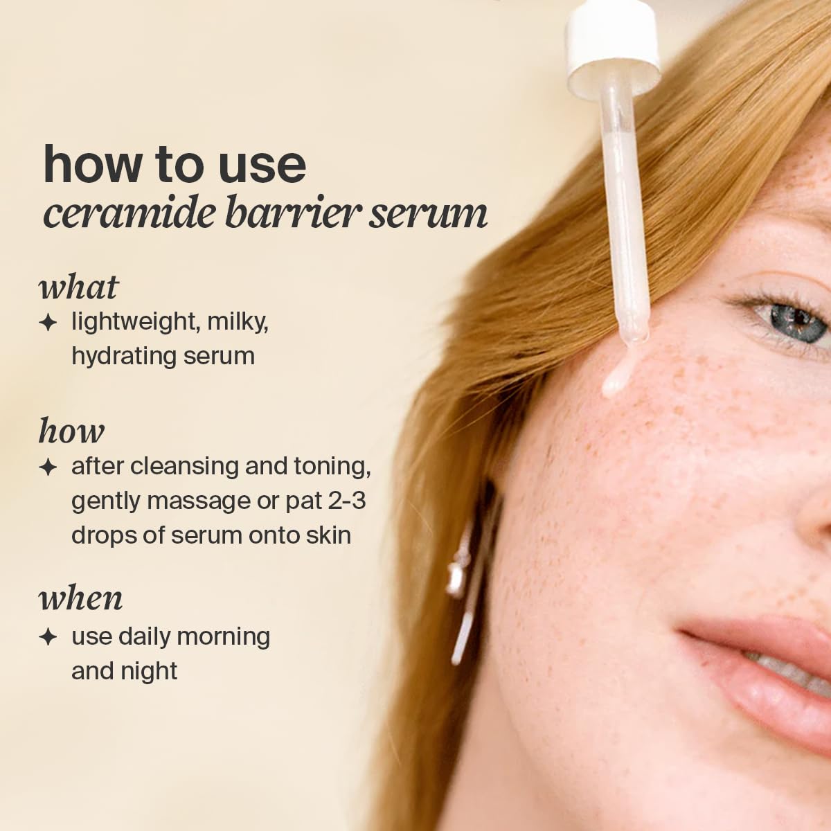 Application rapide: sérum s'absorbe rapidement sur le visage.
