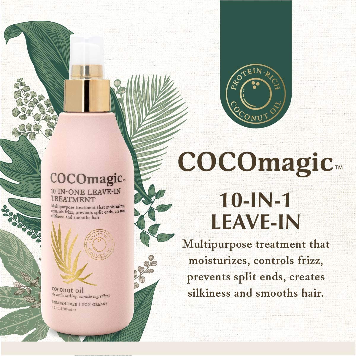 Cocomagic 10-en-1 aceite de coco para nutrición y brillo.