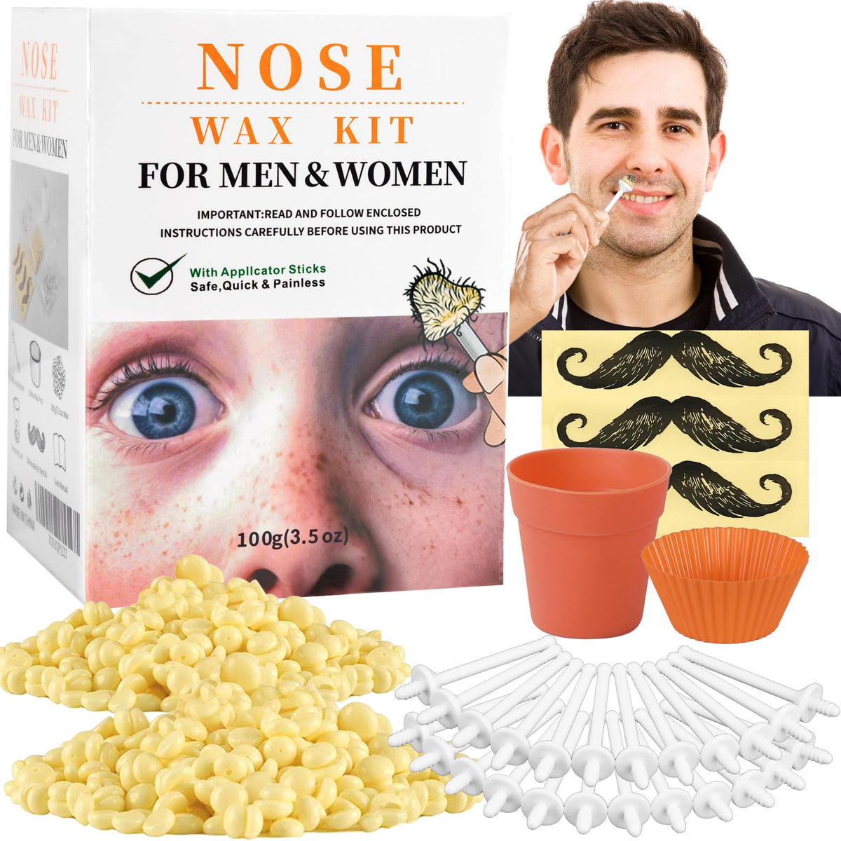 CoFashion kit cera nariz aplicadores para depilar vello nasal rápido y limpio.