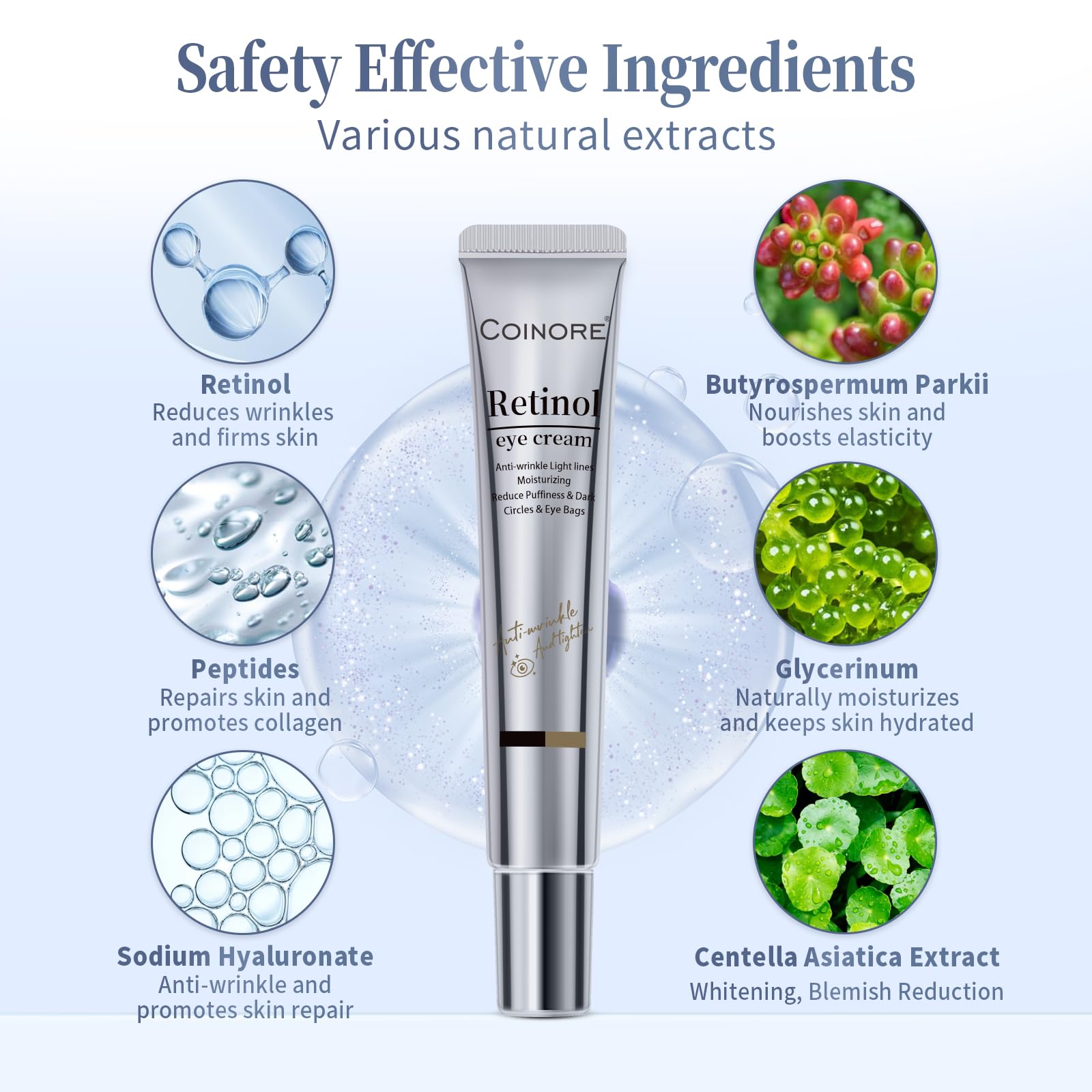 Coinore crema de ojos retinol hidrata profundamente la zona delicada.