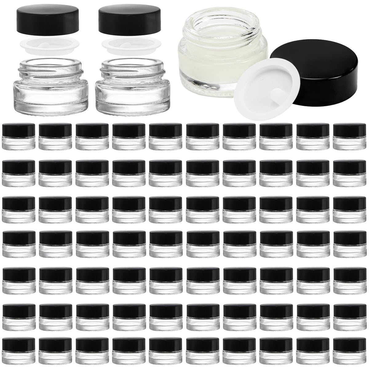 Conjunto Coloch: frascos de vidrio 5ml con tapa negra, 90 unidades para cosméticos.