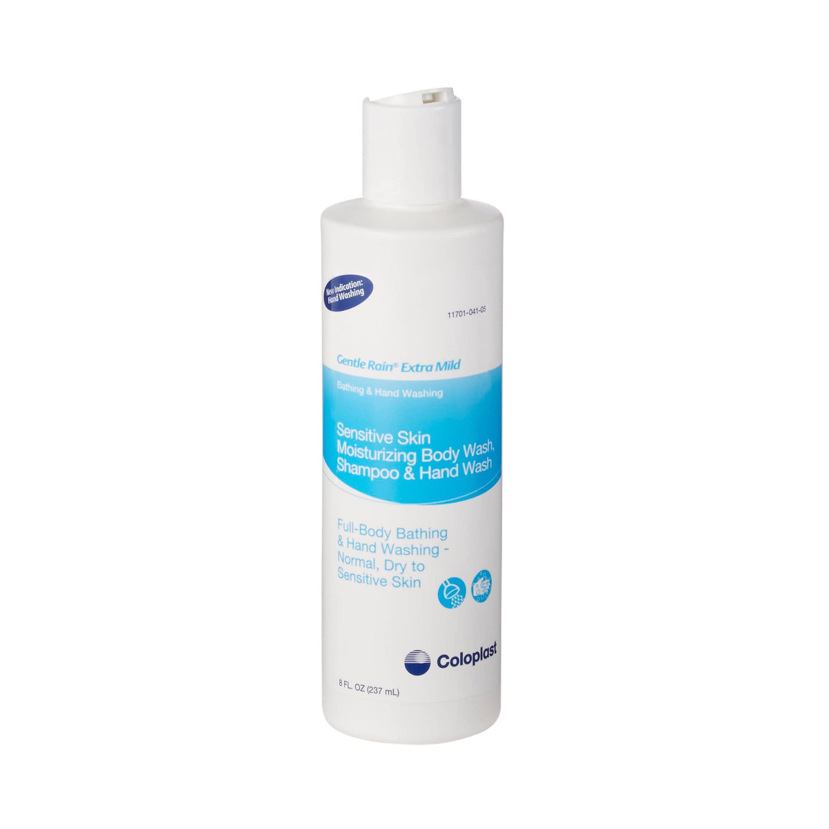 Coloplast Lluvia Suave Champú Botella, uso suave para piel sensible y cabello delicado.