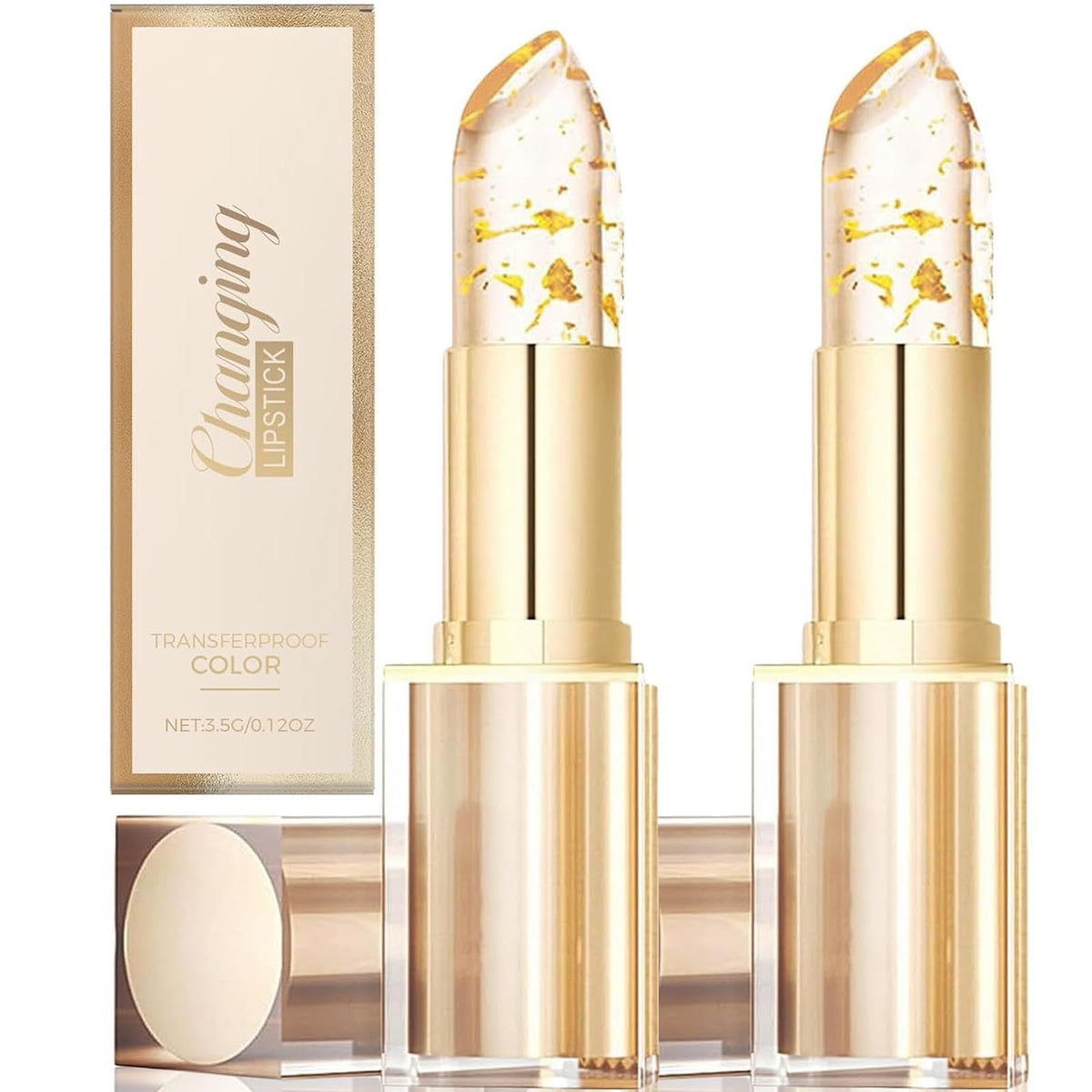 Color-changing lipstick: empaque dorado con cristales para un look glamoroso diario