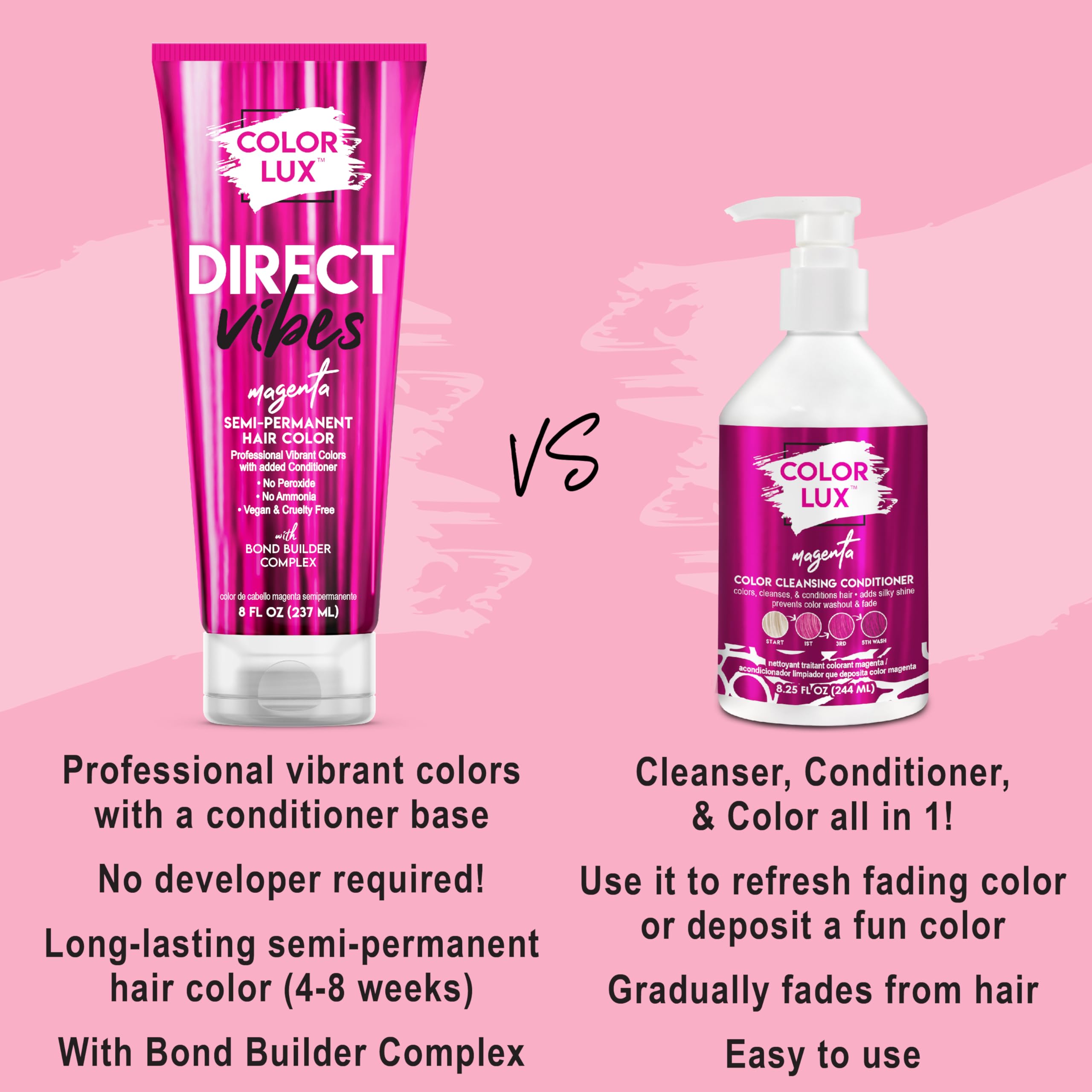 Color Lux Direct Vibes Magenta, cabello sano gracias a fórmula sin sulfatos.