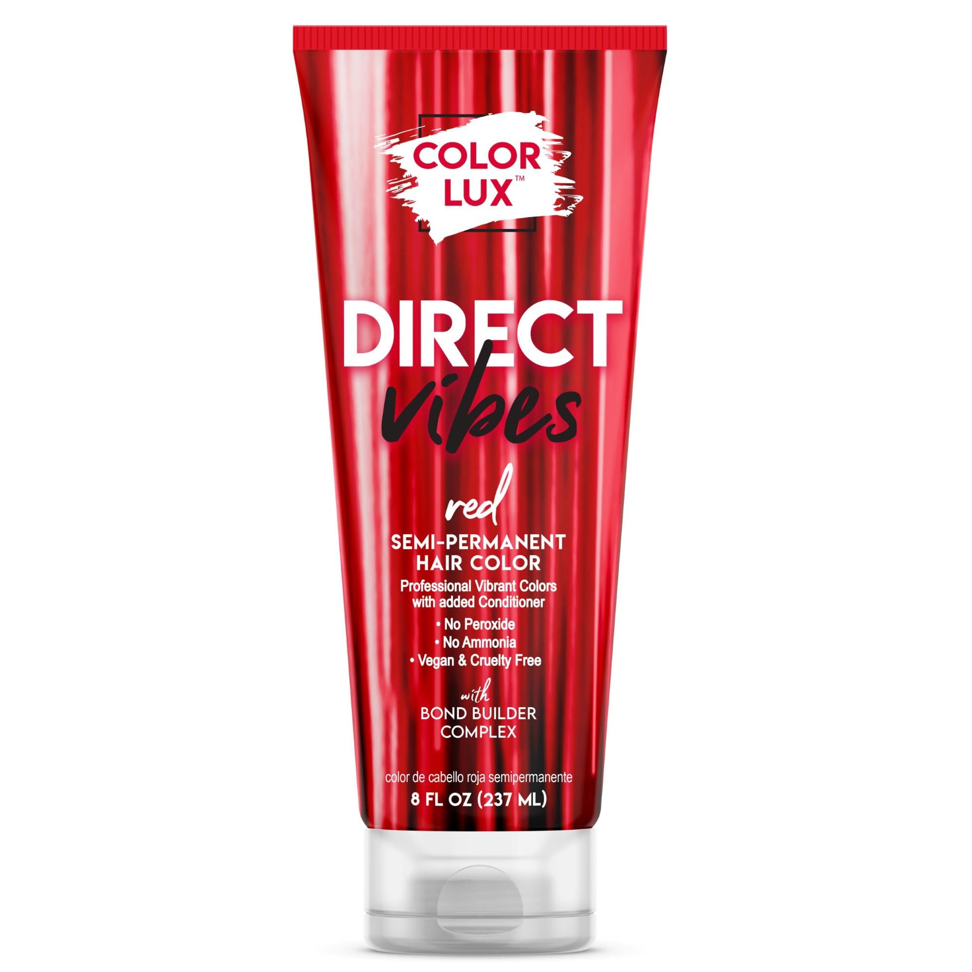 Color Lux Direct Vibes rojo en botella muestra color intenso y duradero