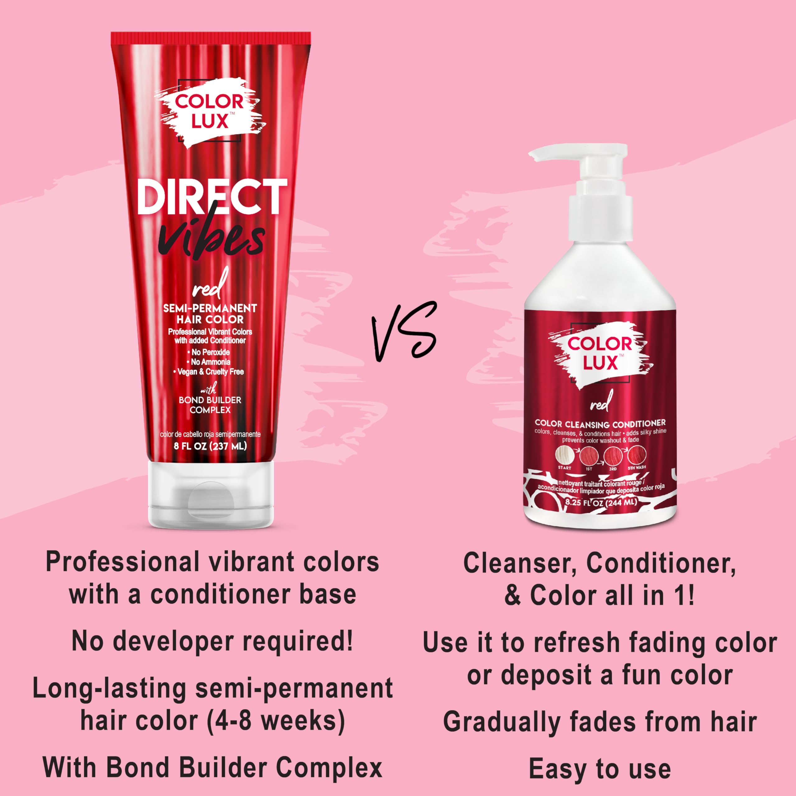 Color Lux Direct Vibes rojo libre de crueldad animal, experiencia responsable