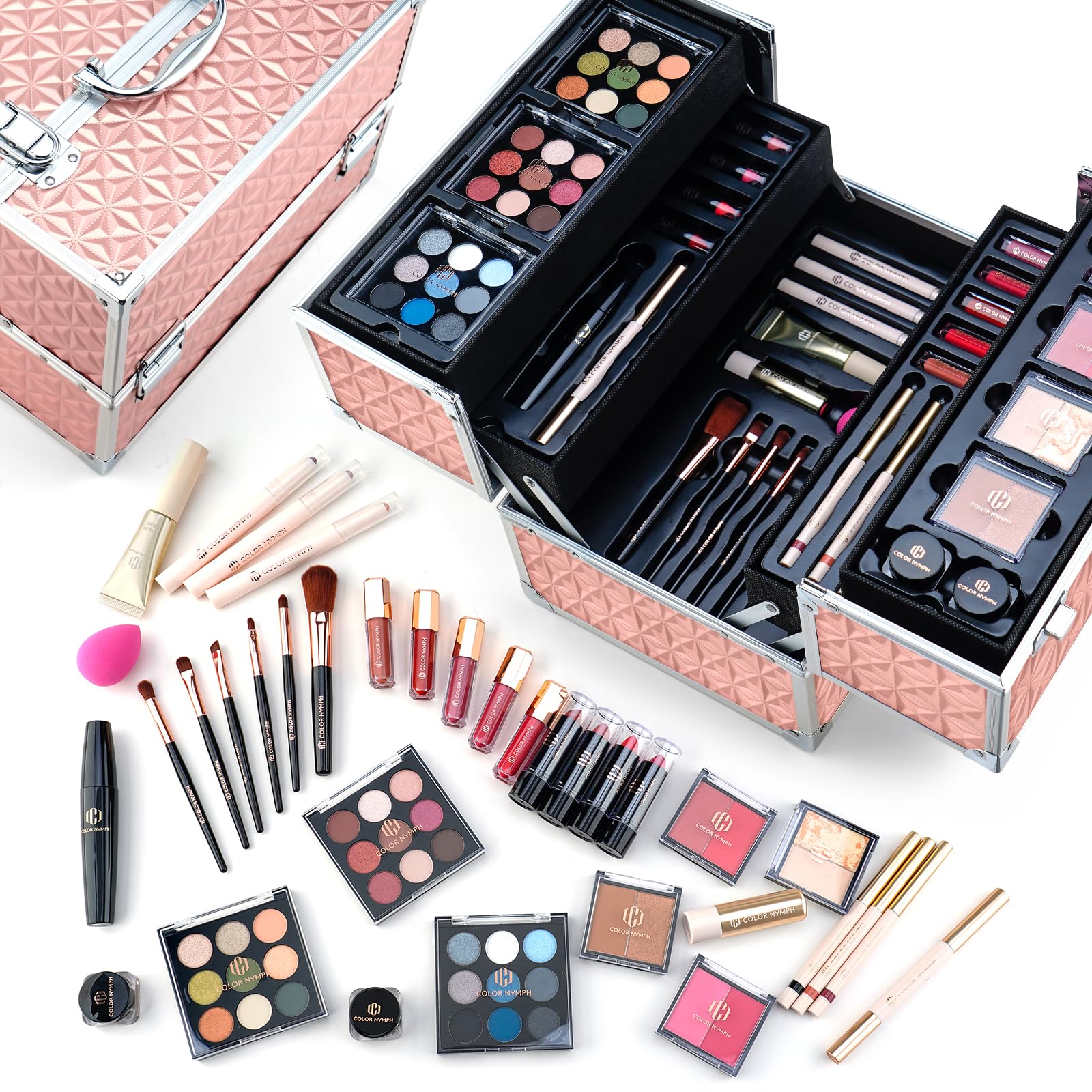 Color Nymph coffret-trousse-maquillage-rose pour rangement élégant et pratique.