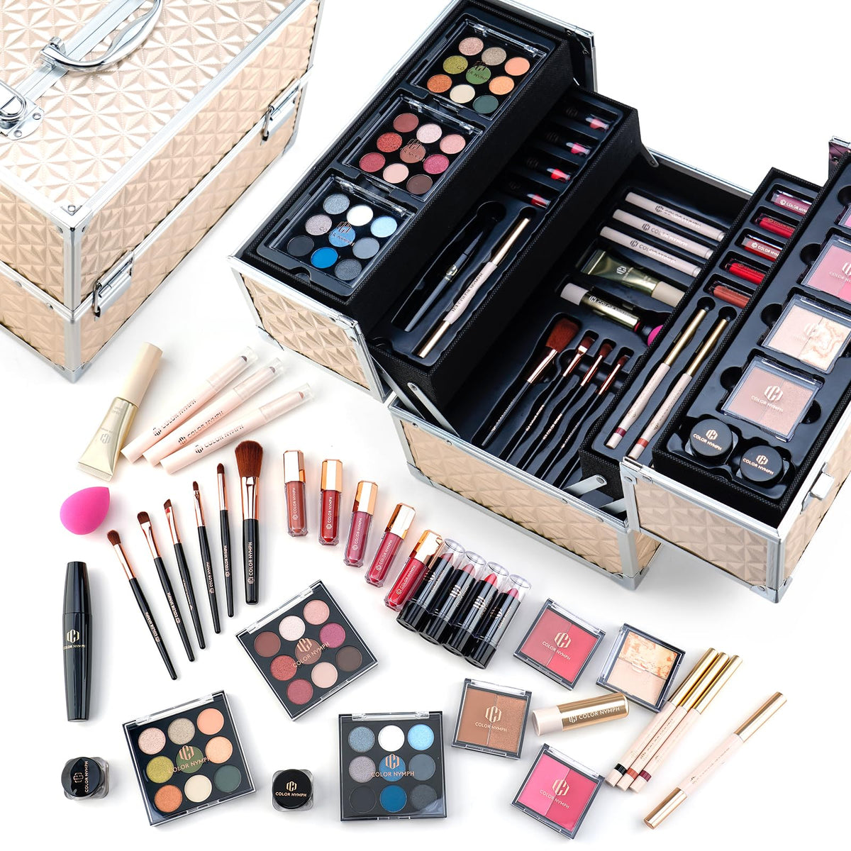 Color Nymph kit de maquillaje juvenil con estuche dorado, ideal para empezar con looks diarios