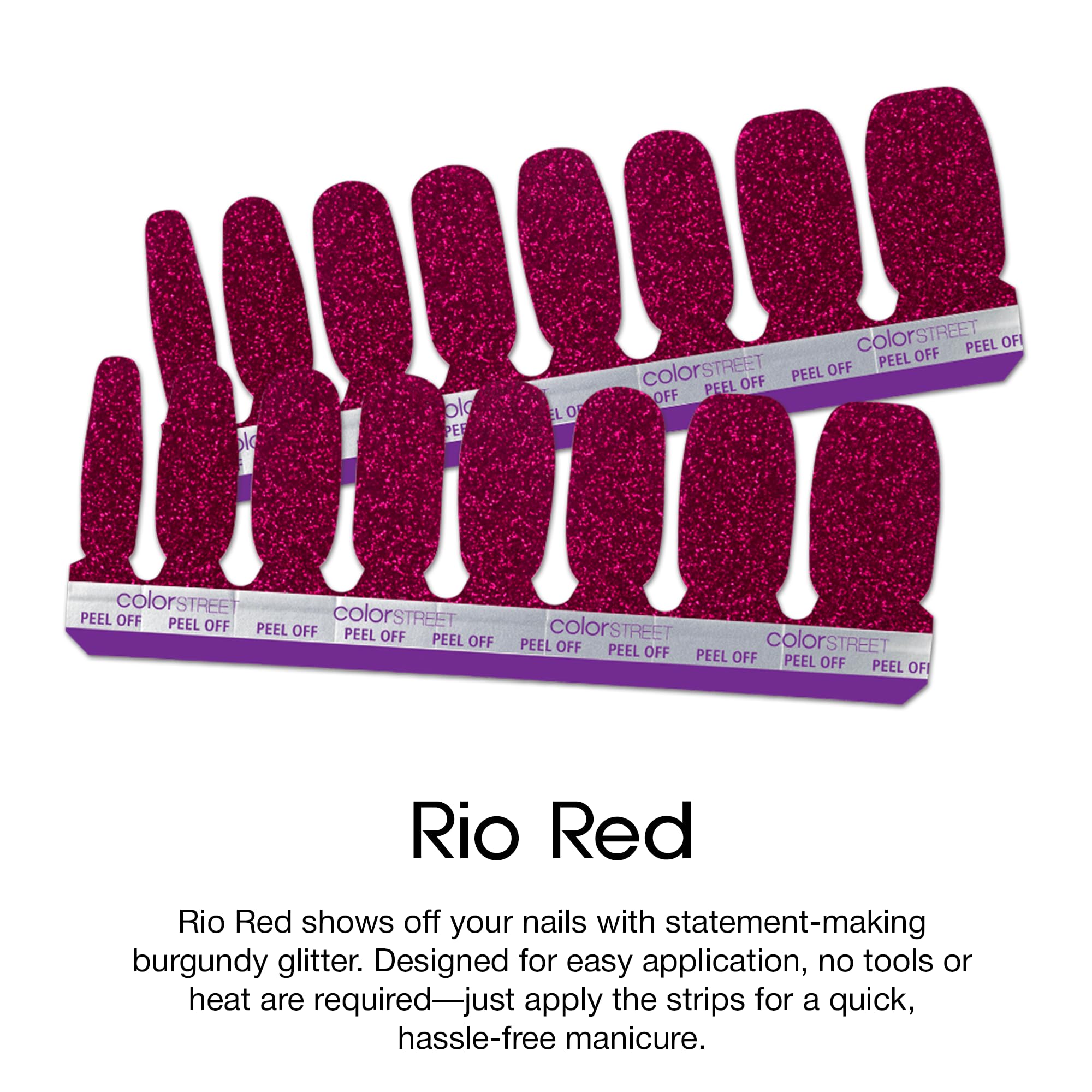 Color Street Rio Red muestra tiras dobles para aplicación rápida